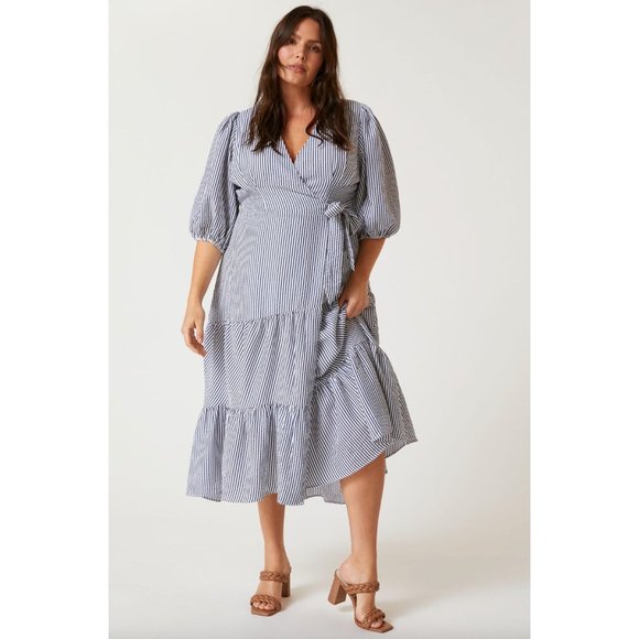 Anthropologie Dresses Anthropologie Hutch Vneck Tiered Wrap Midi Dress In Blue Motif Size 3x